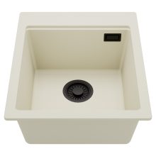 HD Infinity White 43 egymedencés gránit mosogatótálca, tört fehér színben, matt fekete leeresztő szifonnal