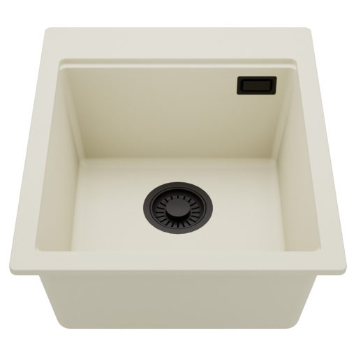 HD Infinity White 43 egymedencés gránit mosogatótálca, tört fehér színben, matt fekete leeresztő szifonnal