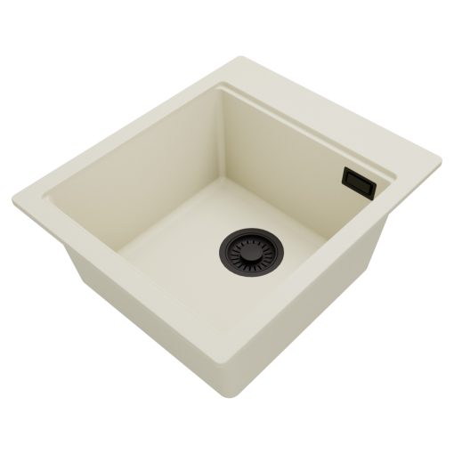 HD Infinity White 43 egymedencés gránit mosogatótálca, tört fehér színben, matt fekete leeresztő szifonnal