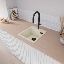 HD Infinity White 43 egymedencés gránit mosogatótálca, tört fehér színben, matt fekete leeresztő szifonnal