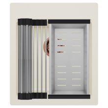 HD Infinity White 43 egymedencés gránit mosogatótálca szett, acél csepegtetőráccsal és kosárral, tört fehér színben, szálcsiszolt réz leeresztő szifonnal