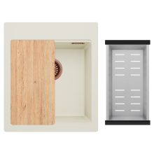 HD Infinity White 43 egymedencés gránit mosogatótálca szett, vágódeszkával, acél csepegtetőkosárral, tört fehér színben, szálcsiszolt réz leeresztő szifonnal