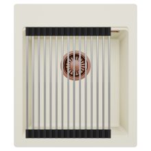 HD Infinity White 43 egymedencés gránit mosogatótálca szett, acél csepegtetőráccsal, tört fehér színben, szálcsiszolt réz leeresztő szifonnal