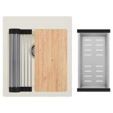 HD Infinity White 43 egymedencés gránit mosogatótálca szett, acél csepegtetőráccsal és kosárral, tört fehér színben