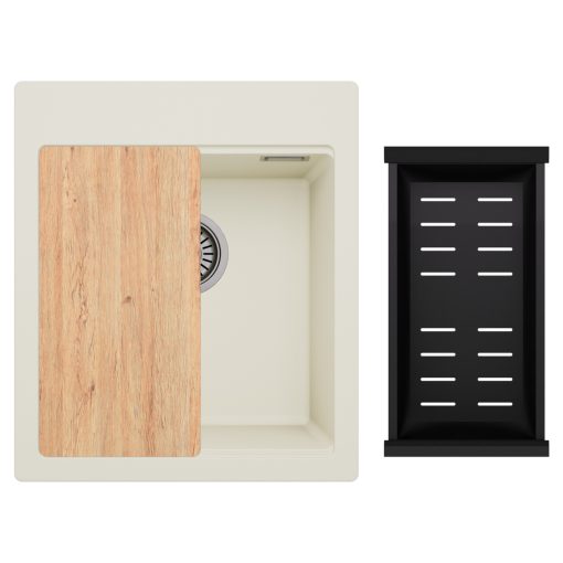 HD Infinity White 43 egymedencés gránit mosogatótálca szett, matt fekete csepegtetőkosárral, tört fehér színben