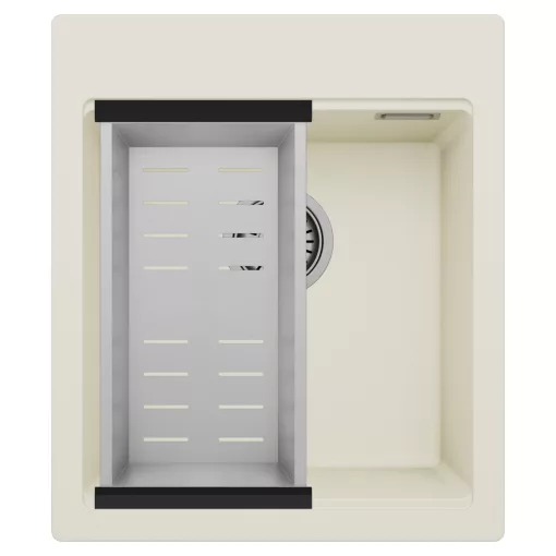 HD Infinity White 43 egymedencés gránit mosogatótálca szett, acél csepegtetőkosárral, tört fehér színben