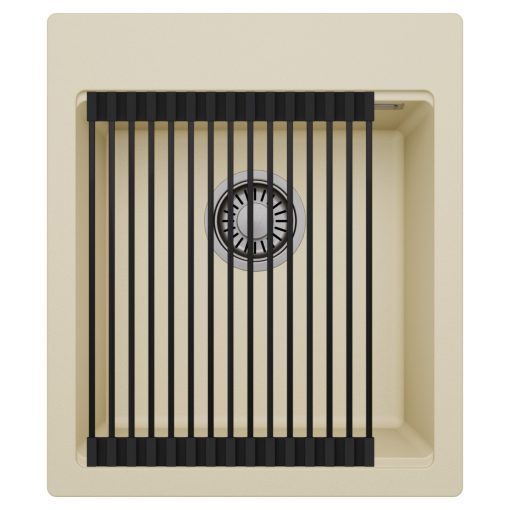 HD Infinity Beige 43 egymedencés gránit mosogatótálca szett, matt fekete csepegtetőráccsal, soft bézs színben, szálcsiszolt króm leeresztő szifonnal