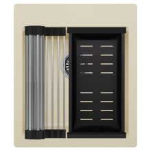 HD Infinity Beige 43 egymedencés gránit mosogatótálca szett, acél csepegtetőráccsal és matt fekete kosárral, soft bézs színben, szálcsiszolt króm leeresztő szifonnal