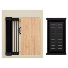 HD Infinity Beige 43 egymedencés gránit mosogatótálca szett, vágódeszkával, matt fekete csepegtetőráccsal és kosárral, soft bézs színben, szálcsiszolt króm leeresztő szifonnal