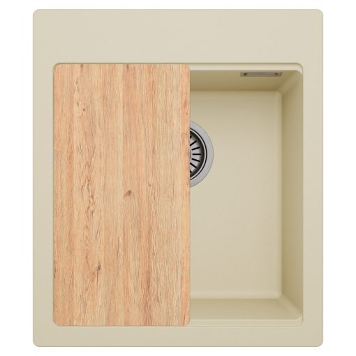 HD Infinity Beige 43 egymedencés gránit mosogatótálca, vágódeszkával, soft bézs színben, szálcsiszolt króm leeresztő szifonnal
