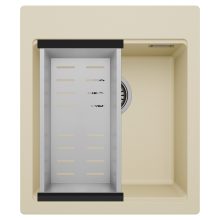 HD Infinity Beige 43 egymedencés gránit mosogatótálca szett, acél csepegtetőkosárral, soft bézs színben, szálcsiszolt króm leeresztő szifonnal