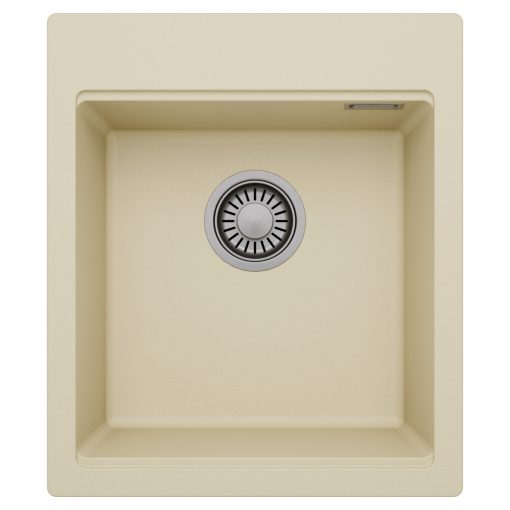 HD Infinity Beige 43 egymedencés gránit mosogatótálca, soft bézs színben, szálcsiszolt króm leeresztő szifonnal