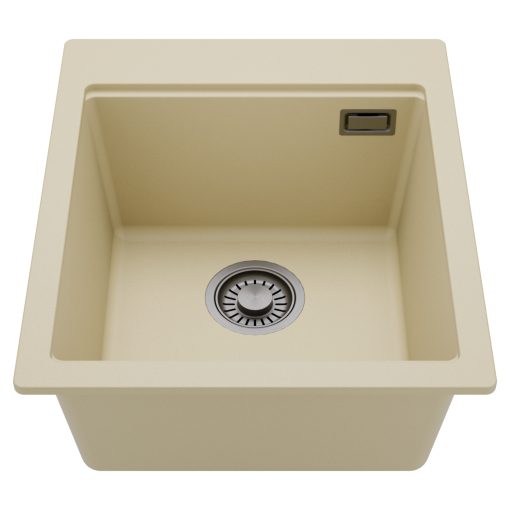 HD Infinity Beige 43 egymedencés gránit mosogatótálca, soft bézs színben, szálcsiszolt króm leeresztő szifonnal