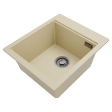 HD Infinity Beige 43 egymedencés gránit mosogatótálca, soft bézs színben, szálcsiszolt króm leeresztő szifonnal