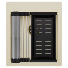 HD Infinity Beige 43 egymedencés gránit mosogatótálca szett, acél csepegtetőráccsal és matt fekete kosárral, soft bézs színben, szálcsiszolt arany leeresztő szifonnal