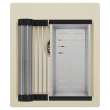 HD Infinity Beige 43 egymedencés gránit mosogatótálca szett, acél csepegtetőráccsal és kosárral, soft bézs színben, szálcsiszolt arany leeresztő szifonnal