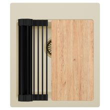 HD Infinity Beige 43 egymedencés gránit mosogatótálca szett, vágódeszkával, matt fekete csepegtetőráccsal, soft bézs színben, szálcsiszolt arany leeresztő szifonnal