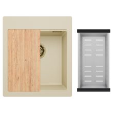 HD Infinity Beige 43 egymedencés gránit mosogatótálca szett, vágódeszkával, acél csepegtetőkosárral, soft bézs színben, szálcsiszolt arany leeresztő szifonnal