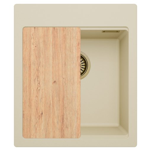 HD Infinity Beige 43 egymedencés gránit mosogatótálca, vágódeszkával, soft bézs színben, szálcsiszolt arany leeresztő szifonnal