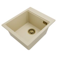 HD Infinity Beige 43 egymedencés gránit mosogatótálca, vágódeszkával, soft bézs színben, szálcsiszolt arany leeresztő szifonnal