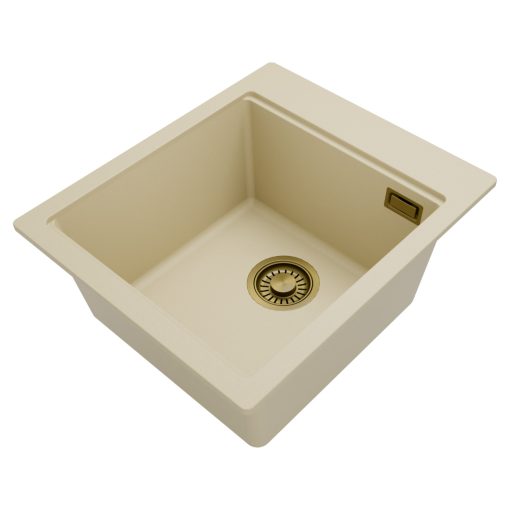 HD Infinity Beige 43 egymedencés gránit mosogatótálca, vágódeszkával, soft bézs színben, szálcsiszolt arany leeresztő szifonnal