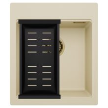 HD Infinity Beige 43 egymedencés gránit mosogatótálca szett, matt fekete csepegtetőkosárral, soft bézs színben, szálcsiszolt arany leeresztő szifonnal