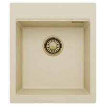 HD Infinity Beige 43 egymedencés gránit mosogatótálca, soft bézs színben, szálcsiszolt arany leeresztő szifonnal