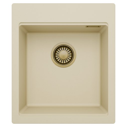 HD Infinity Beige 43 egymedencés gránit mosogatótálca, soft bézs színben, szálcsiszolt arany leeresztő szifonnal