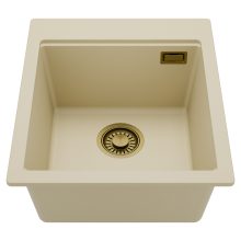 HD Infinity Beige 43 egymedencés gránit mosogatótálca, soft bézs színben, szálcsiszolt arany leeresztő szifonnal