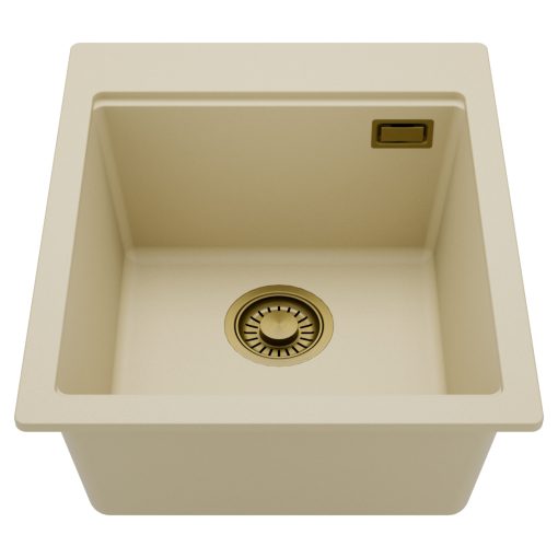 HD Infinity Beige 43 egymedencés gránit mosogatótálca, soft bézs színben, szálcsiszolt arany leeresztő szifonnal
