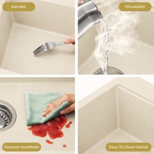 HD Infinity Beige 43 egymedencés gránit mosogatótálca, soft bézs színben, szálcsiszolt arany leeresztő szifonnal