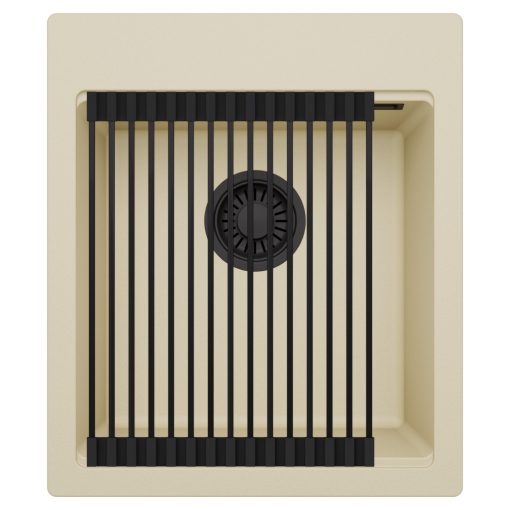 HD Infinity Beige 43 egymedencés gránit mosogatótálca szett, matt fekete csepegtetőráccsal, soft bézs színben, matt fekete leeresztő szifonnal