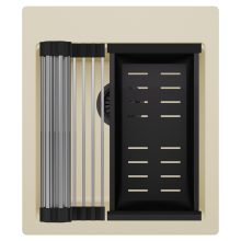 HD Infinity Beige 43 egymedencés gránit mosogatótálca szett, acél csepegtetőráccsal és matt fekete kosárral, soft bézs színben, matt fekete leeresztő szifonnal