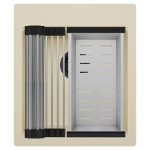 HD Infinity Beige 43 egymedencés gránit mosogatótálca szett, acél csepegtetőráccsal és kosárral, soft bézs színben, matt fekete leeresztő szifonnal