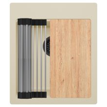 HD Infinity Beige 43 egymedencés gránit mosogatótálca szett, vágódeszkával, acél csepegtetőráccsal, soft bézs színben, matt fekete leeresztő szifonnal