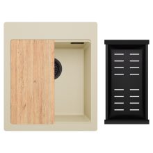 HD Infinity Beige 43 egymedencés gránit mosogatótálca szett, vágódeszkával, matt fekete csepegtetőkosárral, soft bézs színben, matt fekete leeresztő szifonnal