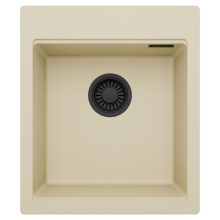 HD Infinity Beige 43 egymedencés gránit mosogatótálca, soft bézs színben, matt fekete leeresztő szifonnal