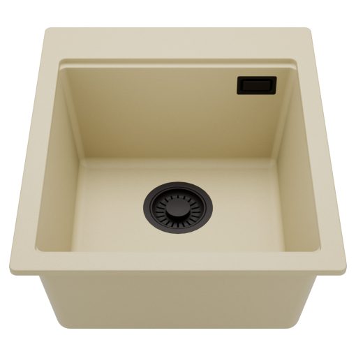 HD Infinity Beige 43 egymedencés gránit mosogatótálca, soft bézs színben, matt fekete leeresztő szifonnal