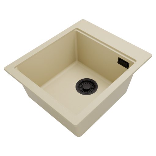 HD Infinity Beige 43 egymedencés gránit mosogatótálca, soft bézs színben, matt fekete leeresztő szifonnal