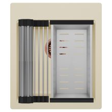 HD Infinity Beige 43 egymedencés gránit mosogatótálca szett, acél csepegtetőráccsal és kosárral, soft bézs színben, szálcsiszolt réz leeresztő szifonnal