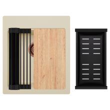 HD Infinity Beige 43 egymedencés gránit mosogatótálca szett, vágódeszkával, matt fekete csepegtetőráccsal és kosárral, soft bézs színben, szálcsiszolt réz leeresztő szifonnal