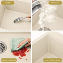 HD Infinity Beige 43 egymedencés gránit mosogatótálca szett, vágódeszkával, matt fekete csepegtetőráccsal és krómozott kosárral, soft bézs színben, szálcsiszolt réz leeresztő szifonnal