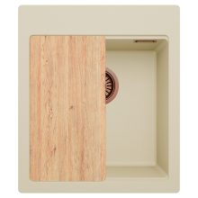 HD Infinity Beige 43 egymedencés gránit mosogatótálca, vágódeszkával, soft bézs színben, szálcsiszolt réz leeresztő szifonnal