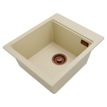 HD Infinity Beige 43 egymedencés gránit mosogatótálca, vágódeszkával, soft bézs színben, szálcsiszolt réz leeresztő szifonnal