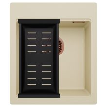 HD Infinity Beige 43 egymedencés gránit mosogatótálca szett, matt fekete csepegtetőkosárral, soft bézs színben, szálcsiszolt réz leeresztő szifonnal