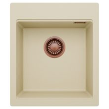 HD Infinity Beige 43 egymedencés gránit mosogatótálca, soft bézs színben, szálcsiszolt réz leeresztő szifonnal