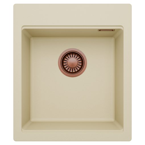 HD Infinity Beige 43 egymedencés gránit mosogatótálca, soft bézs színben, szálcsiszolt réz leeresztő szifonnal