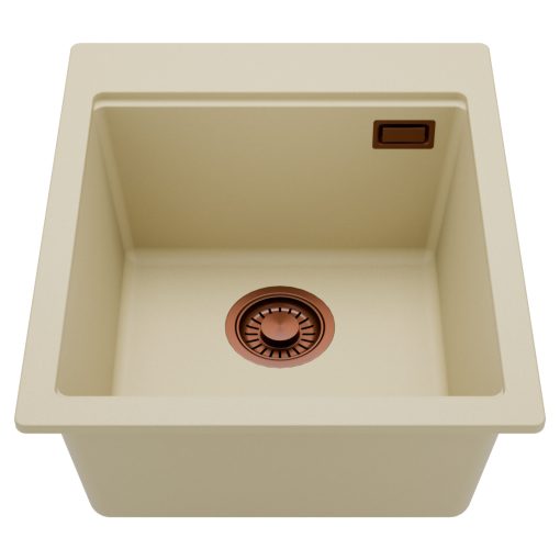 HD Infinity Beige 43 egymedencés gránit mosogatótálca, soft bézs színben, szálcsiszolt réz leeresztő szifonnal