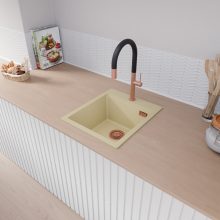 HD Infinity Beige 43 egymedencés gránit mosogatótálca, soft bézs színben, szálcsiszolt réz leeresztő szifonnal