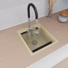 HD Infinity Beige 43 egymedencés gránit mosogatótálca szett, vágódeszkával, acél csepegtetőráccsal és kosárral, soft bézs színben